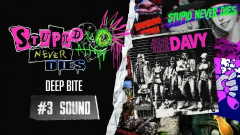 Erläuterung des im Spiel verschmolzenen, frenetischen Musikstils aus „Punk“ und „Liebe“ in Stupid Never Dies