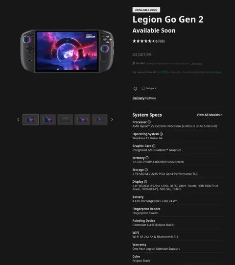 Lenovo Legion Go 2 Price Hike Puts Ryzen Z2 Extreme Handheld Price Over $3,000