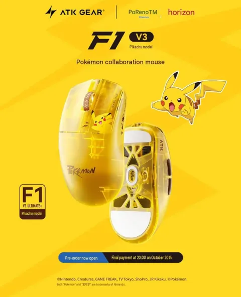 ATK Launches Bright Yellow Pokémon F1 V3 Ultimate+ Gaming Mouse and RS7 Air HE Keyboard