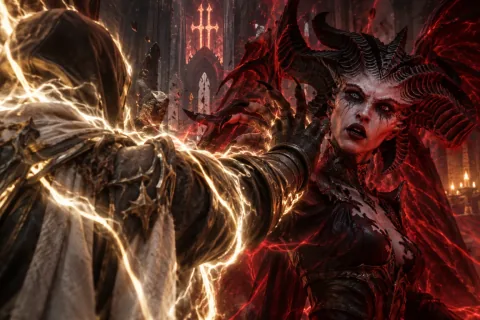 Ilustrasi yang direkonstruksi AI: Uldyssian dengan sengit menolak Lilith dalam wujud iblis aslinya.