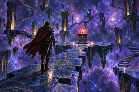 Sang pahlawan menemukan Jurnal Horazon di Arcane Sanctuary yang surealis.