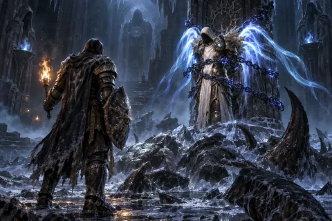 Sang pahlawan menyelamatkan Malaikat Agung Tyrael yang terikat setelah mengalahkan Duriel.