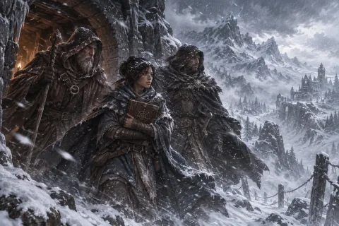 Lorath, Neyrelle, and the Wanderer embark into the howling blizzard to track Lilith.