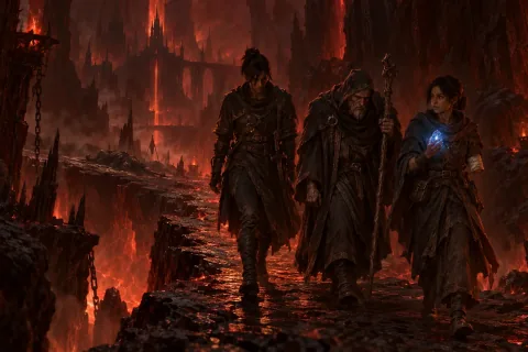Neyrelle, Lorath, and the Wanderer press on heavily into the depths of Hell.