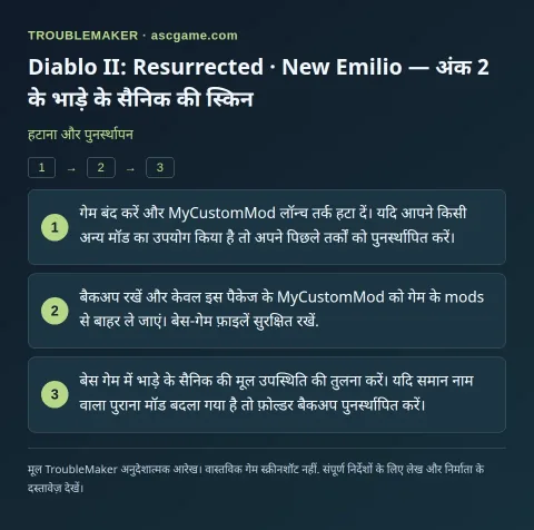 Diablo II: Resurrected · New Emilio — अंक 2 के भाड़े के सैनिक की स्किन — हटाना और पुनर्स्थापन · TroubleMaker