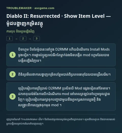Diablo II: Resurrected · Show Item Level — ម៉ូដបង្ហាញកម្រិតវត្ថុ — ការលុប និងស្តារឡើងវិញ · TroubleMaker