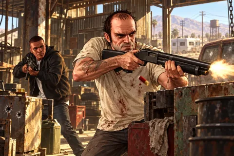 AI Illustration · Trevor Philips Industries · A scene reconstruction referencing the characters and locations of the new business partner. Not an official screenshot.