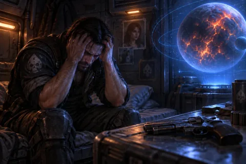 Jim Raynor waking from a nightmare on the Hyperion, resolved to rescue Kerrigan.