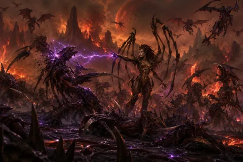 AI Reconstructed Illustration: Kerrigan purging the feral Garm Brood after Zasz's death.
