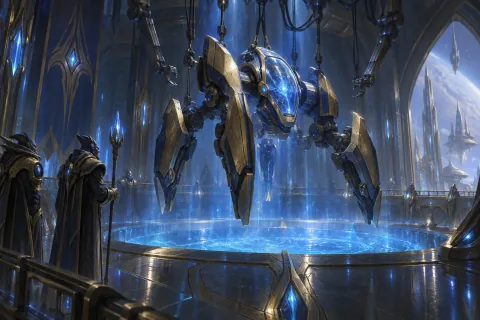 🎨 [AI Reconstructed Illustration] Fenix's consciousness awakens inside a newly assembled quadruped Dragoon in a sterile cybernetics facility.
