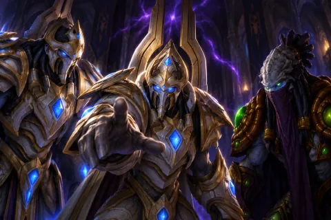Aldaris attempts to reveal the dark truth of Raszagal's mind control to Artanis and Zeratul.