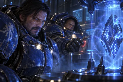 Jim Raynor and Tychus discover a glowing alien artifact in a Dominion facility.