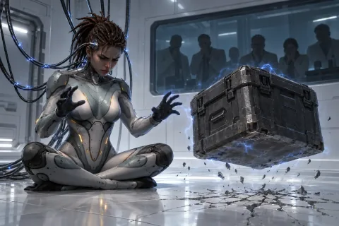 Sarah Kerrigan undergoes psionic testing inside a sterile Umoja isolation chamber.