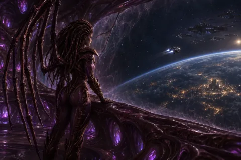Kerrigan watches Raynor's ship depart, hardening her heart for the invasion of Korhal.