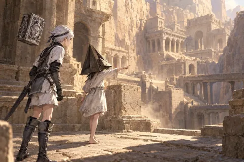 Fyra เปิดทางในเมืองหน้ากาก — ภาพตีความที่สร้างด้วย AI โดยอ้างอิงข้อมูลฉากและตัวละคร ไม่ใช่ภาพหน้าจอทางการของเกม