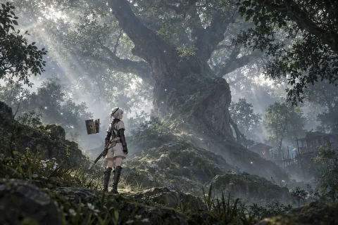 ใน Forest of Myth การต่อสู้กลายเป็นตัวหนังสือ — ภาพตีความที่สร้างด้วย AI โดยอ้างอิงข้อมูลฉากและตัวละคร ไม่ใช่ภาพหน้าจอทางการของเกม