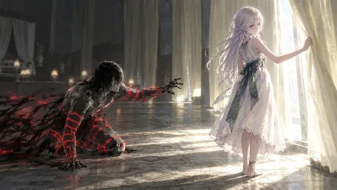 Yonah oye el corazón de otra niña dentro de su cuerpo — Ilustración interpretativa creada con IA a partir de referencias de la escena y los personajes; no es una captura oficial del juego.