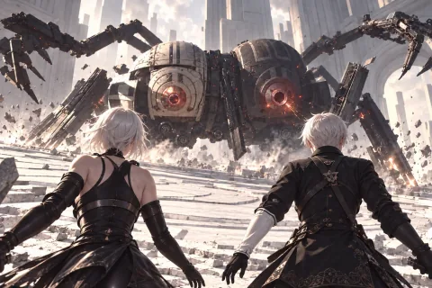 Ko-Shi และ Ro-Shi: สองคนที่ร่วมสู้อีกเพียงชั่วครู่ — ภาพตีความที่สร้างด้วย AI โดยอ้างอิงข้อมูลฉากและตัวละคร ไม่ใช่ภาพหน้าจอทางการของเกม