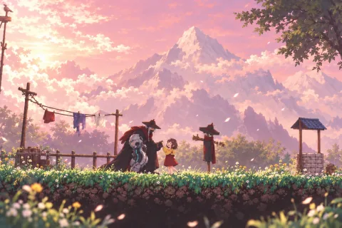 AI illustration — A father and young daughter playing soldiers, based on the actual mountain scenes. The early memory reveals a different truth later.