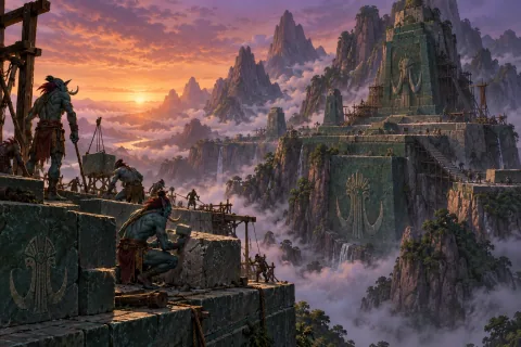 2. Nama yang Tertinggal di Atas Gunung, Zandalar — Ini adalah ilustrasi buatan AI yang direkonstruksi berdasarkan materi publik. Ini bukan gambar resmi.