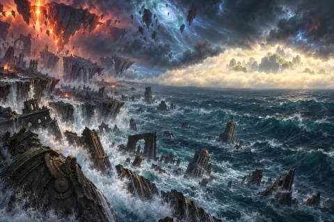 Bab 9: Meskipun Laut Membelah, Itu Adalah Dunia yang Sama — Ini adalah ilustrasi buatan AI yang direkonstruksi berdasarkan materi publik. Ini bukan gambar resmi.