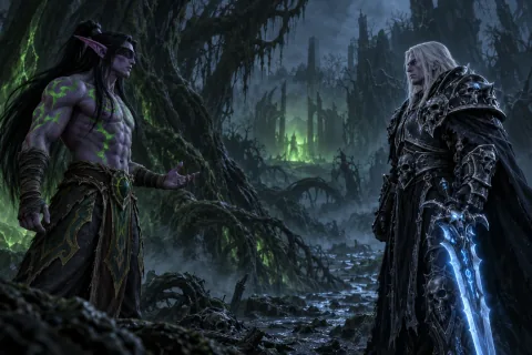 Chapter 9 · The Death Knight and the Skull of Gul'dan — This is an AI-generated illustration reconstructed based on public materials. It is not an official image.